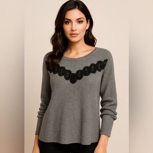 Elle Pullover Sweater Gray Knit Long Sleeve Whimsigoth Cozy Chic Sz. Med.